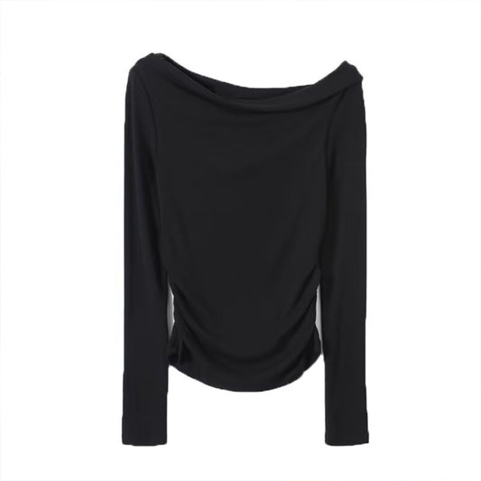 Women's new fashion slanted collar off shoulder knitted T-shirt