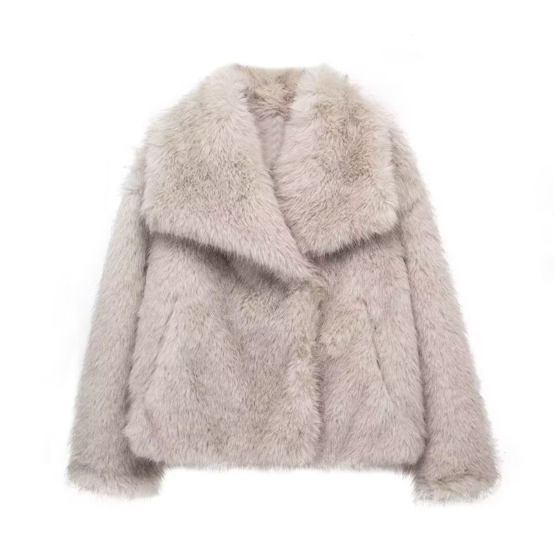 Women's Winter New Artificial Fur Effect Warm Lapel Coat
