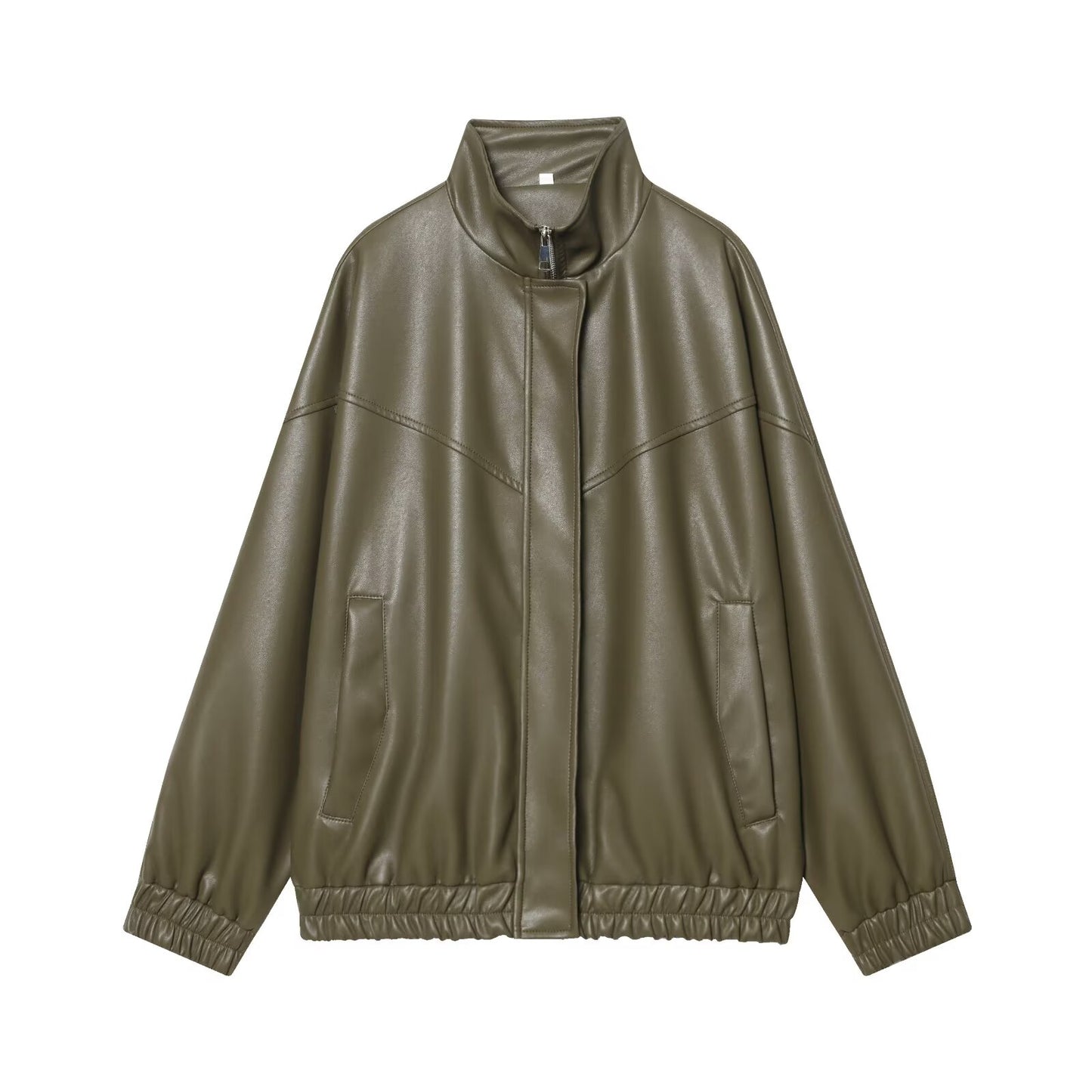 Women's standing collar faux leather pilot jacket Coat