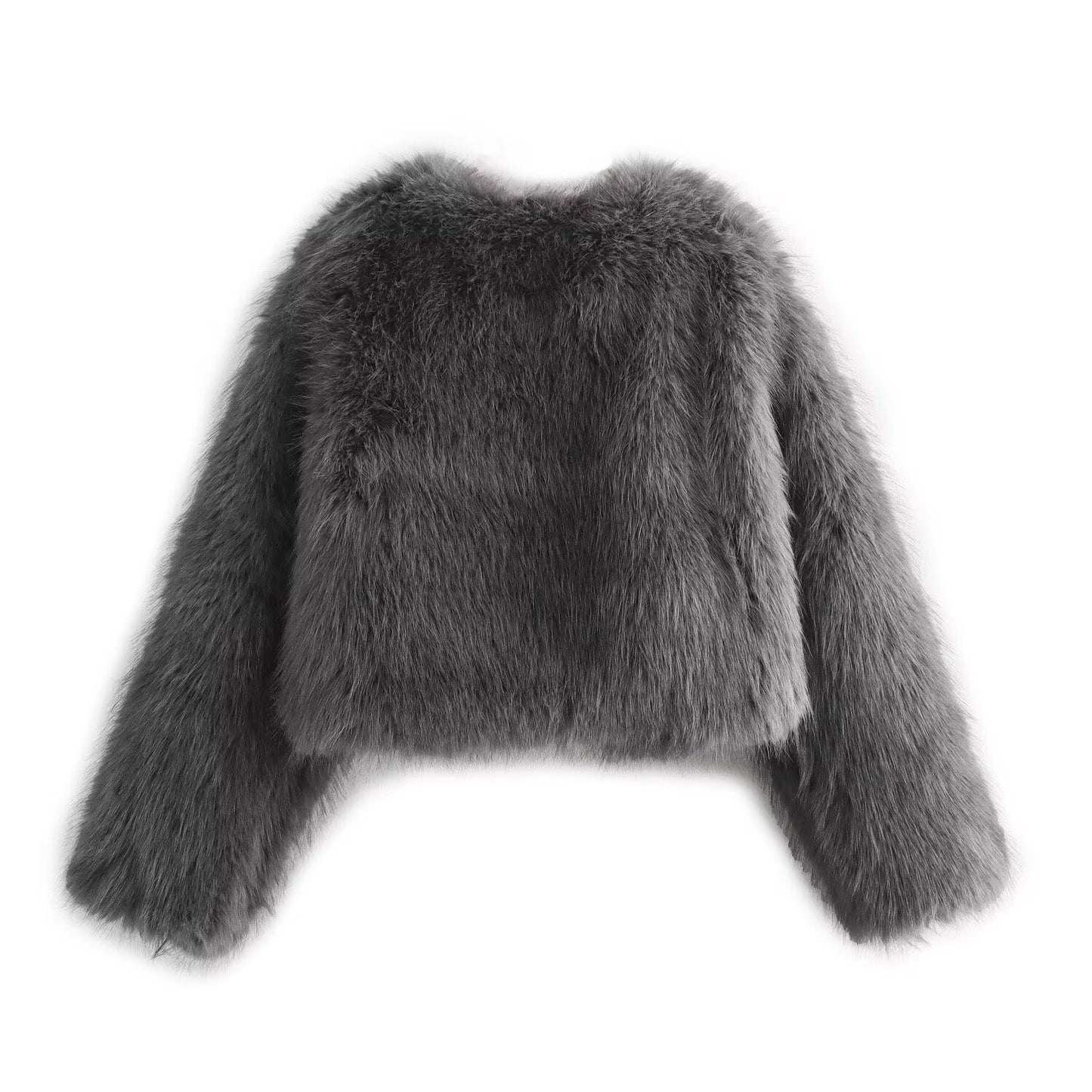 Women's New Artificial fur effect short O Neck jacket Coat