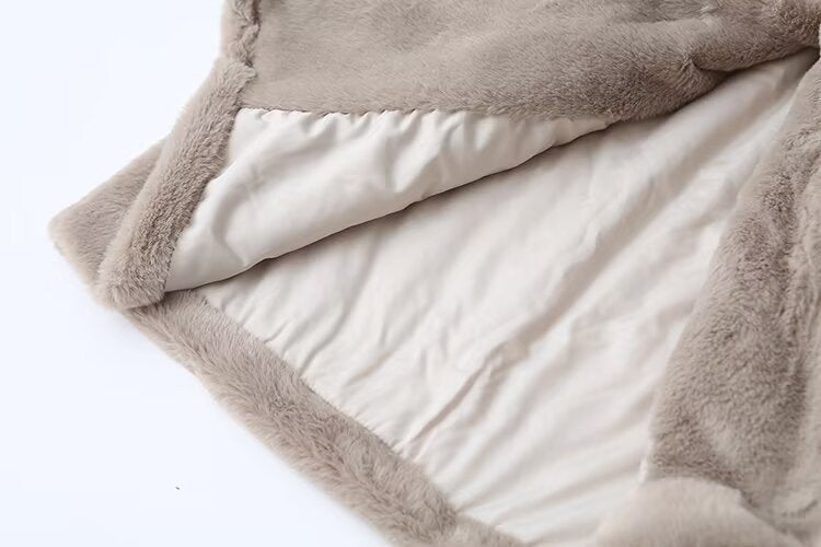 Women's loose thick warm faux fur effect lapel Coat