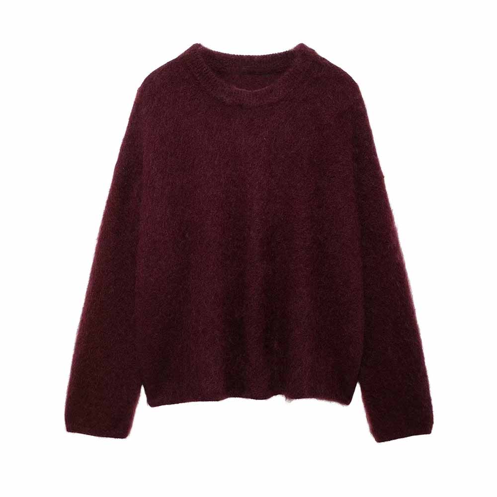 Women's new fashion multi-color loose versatile casual warm O Neck knitted sweater retro long sleeved women's pullover chic top