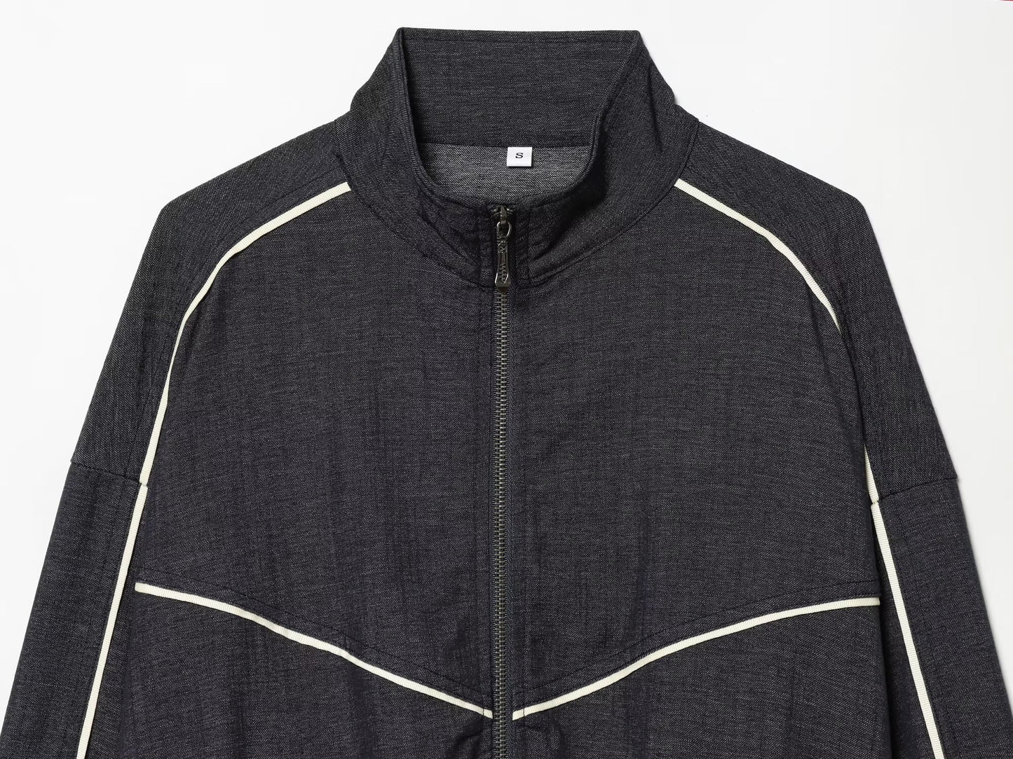 suit Women's 2 pieces short stand collar denim Coat +Jeans