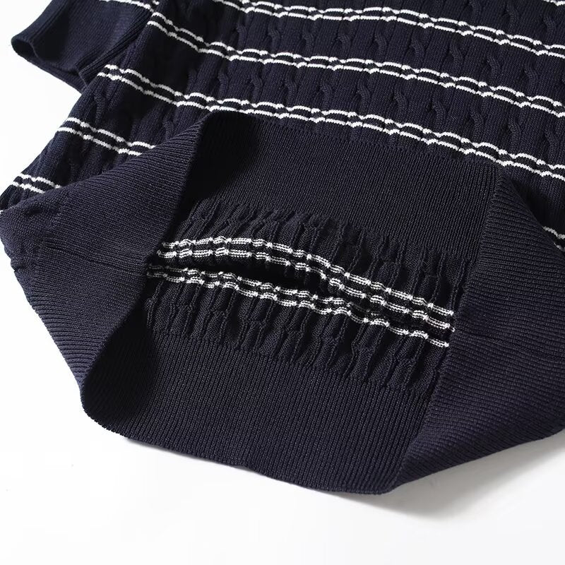 Women's New Fashion Casual Striped Mid Sleeve Knitted Top