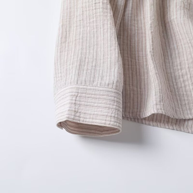 Women's new fashion long sleeved lapel textured striped shirt