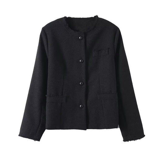 Women's new fashion short single breasted O Neck wool blend Coat