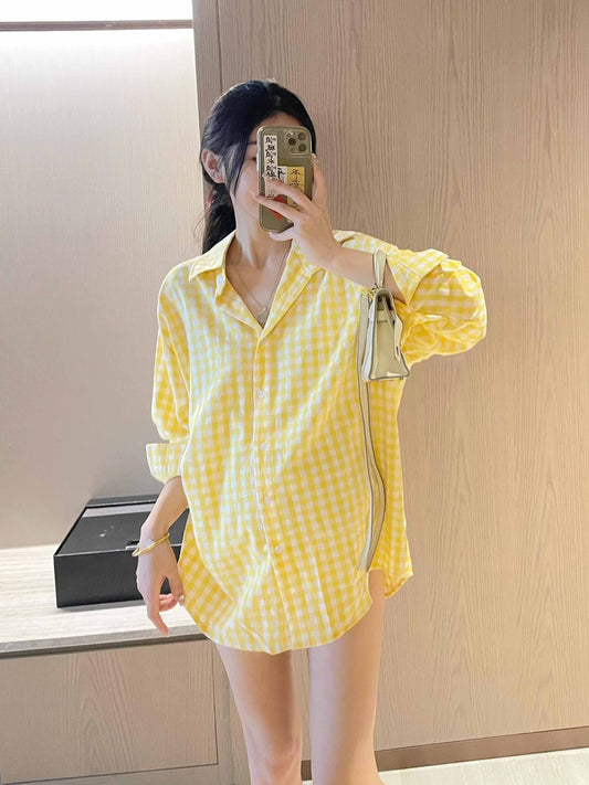 Women's New Fashion Joker Embroidered Cotton Plaid Sunscreen Shirt
