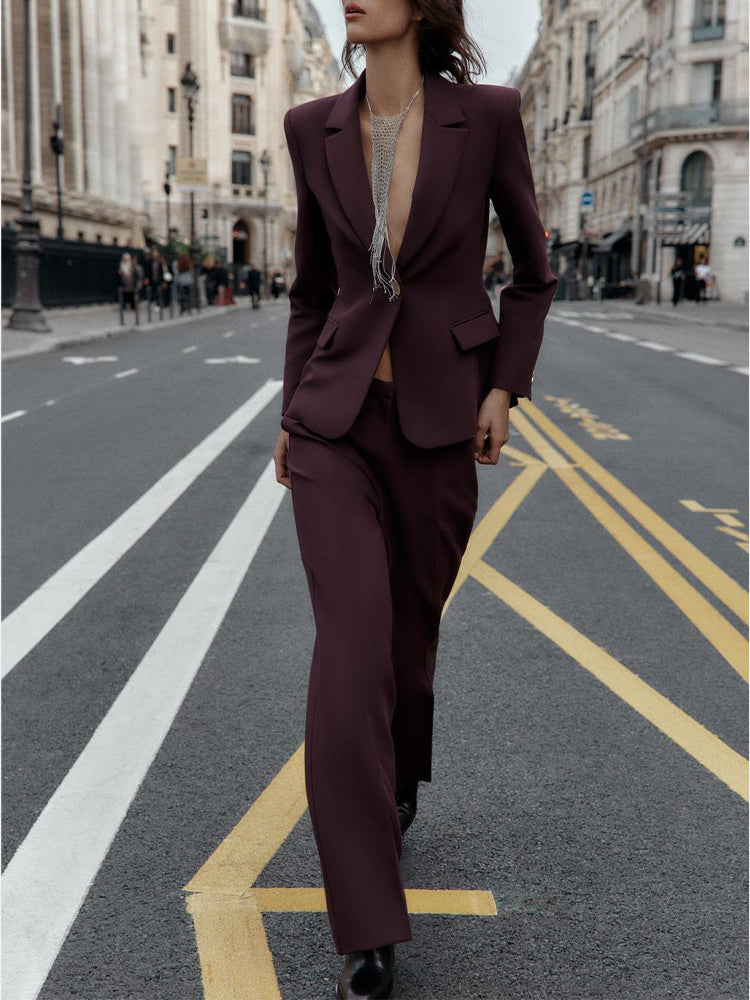 Women's 2025 new with shoulder pads slim suit jacket+Pants suit