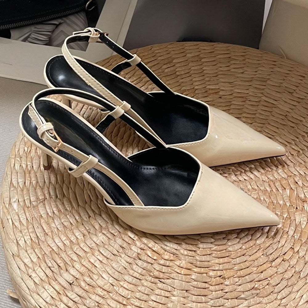 Women's new metal letter pointed high heels have a shoe box