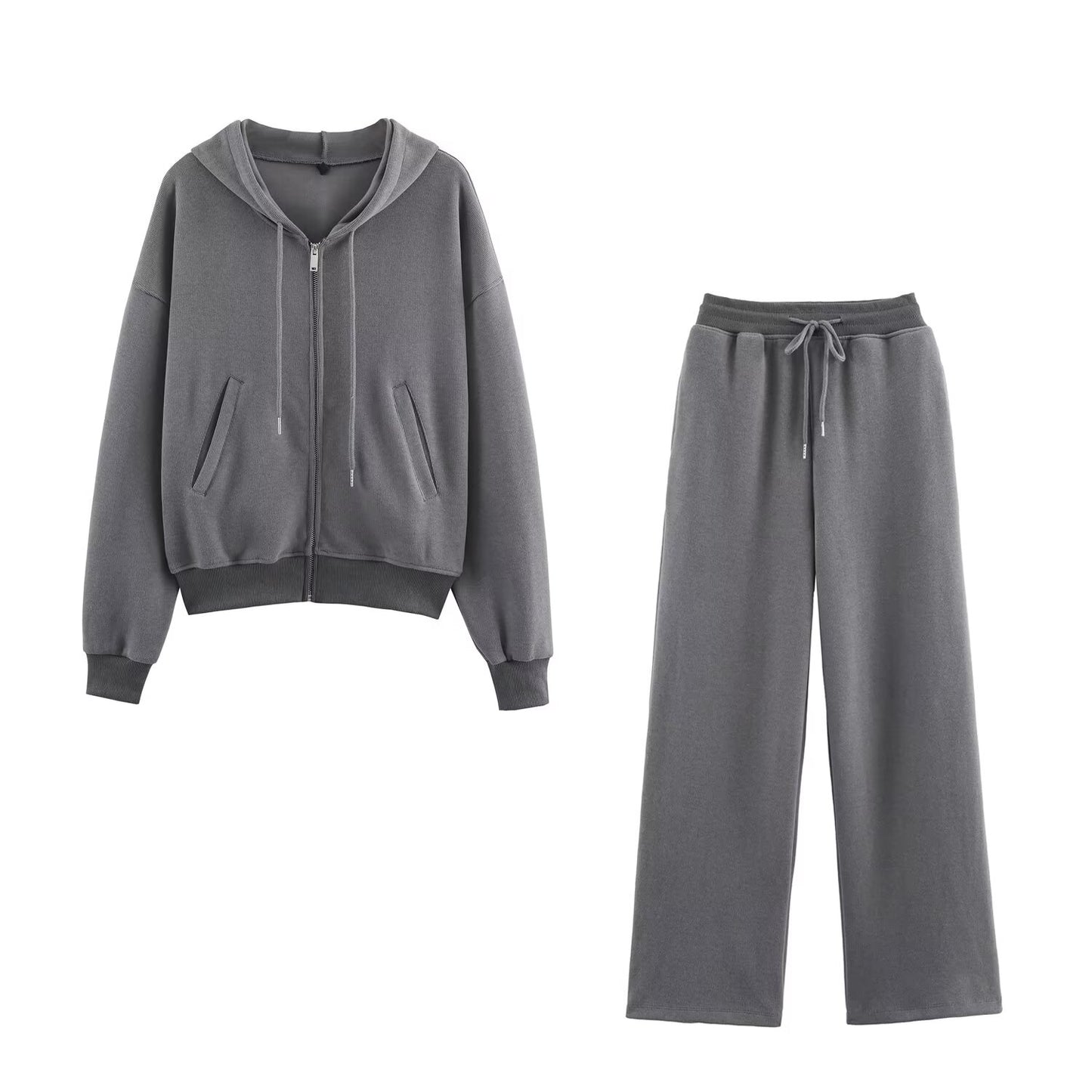 suit Women's 2 pieces ribbed soft texture hooded sweatshirt+Pants