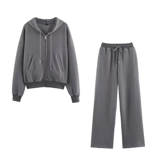 suit Women's 2 pieces ribbed soft texture hooded sweatshirt+Pants