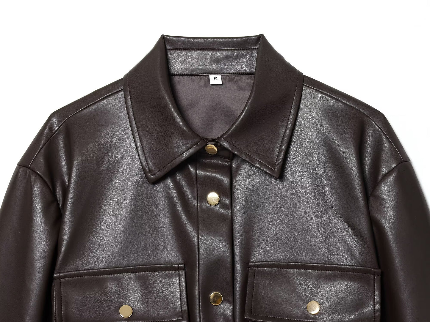 Women's with Belt shirt style faux leather Coat