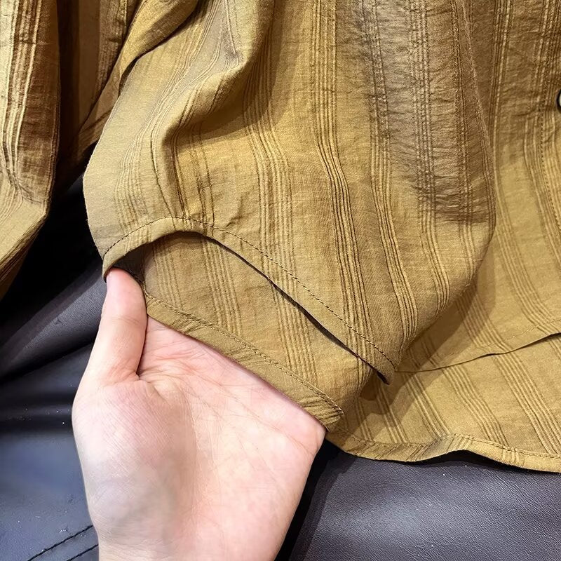 Women's new fashion striped long sleeved button up shirt