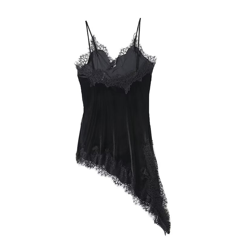 Women's asymmetrical velvet lace suspender dress