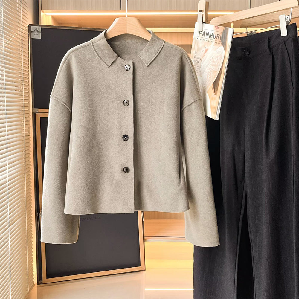 Women's new fashion short high neck woolen coat