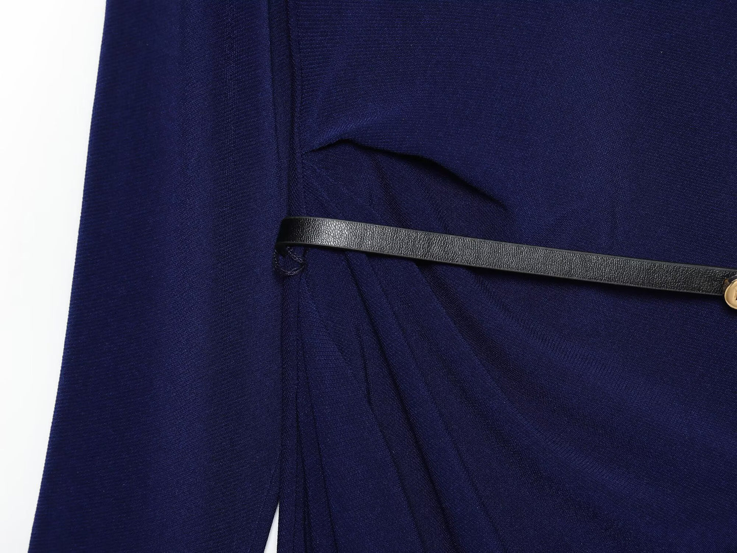 Women's New Fashion With Belt Long Sleeve Pleated Midi dress