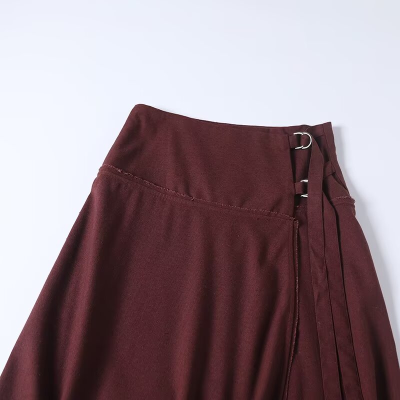 Women's New Fashion ribbon Buckle Details sarong MIDI skirt