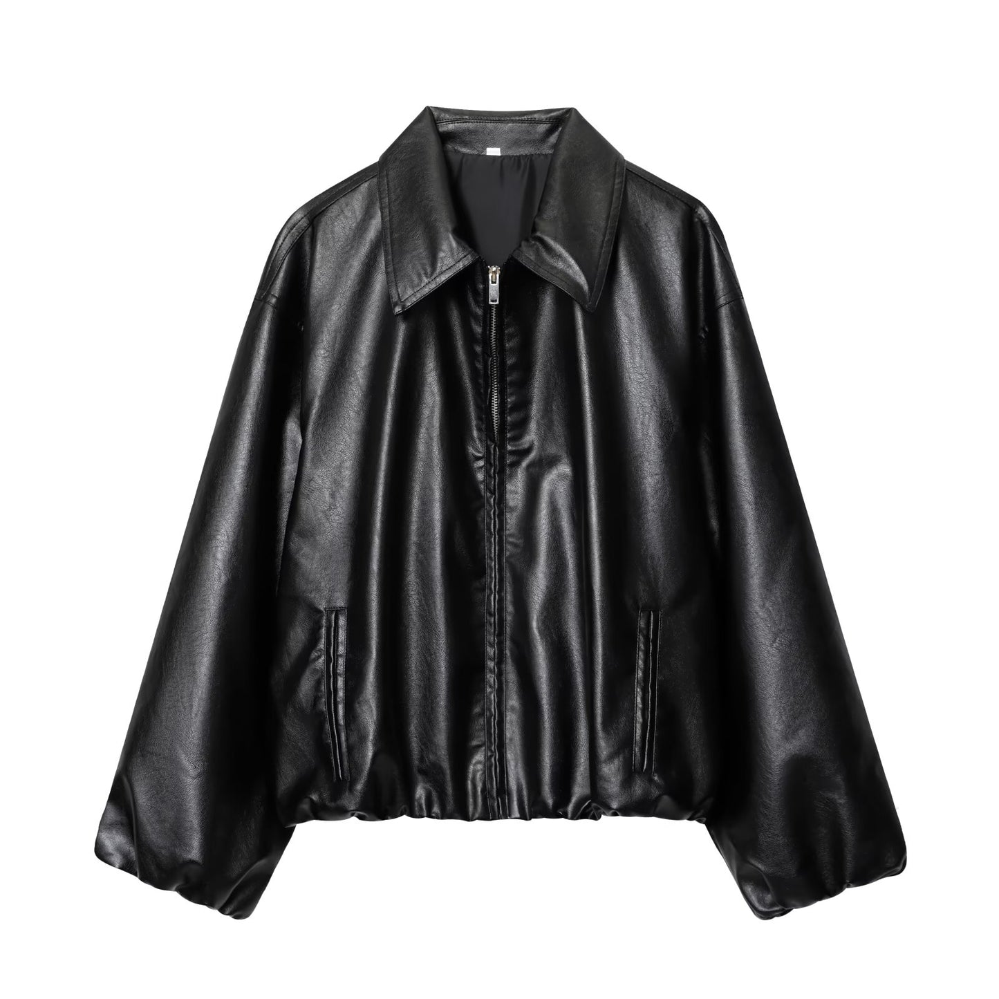Women's new fashion loose zipper faux leather flight jacket Coat