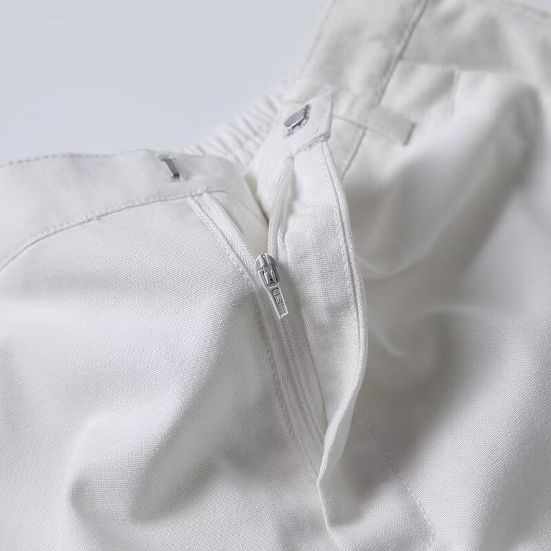 Women's chic fashion pleated design mid waist linen blend shorts