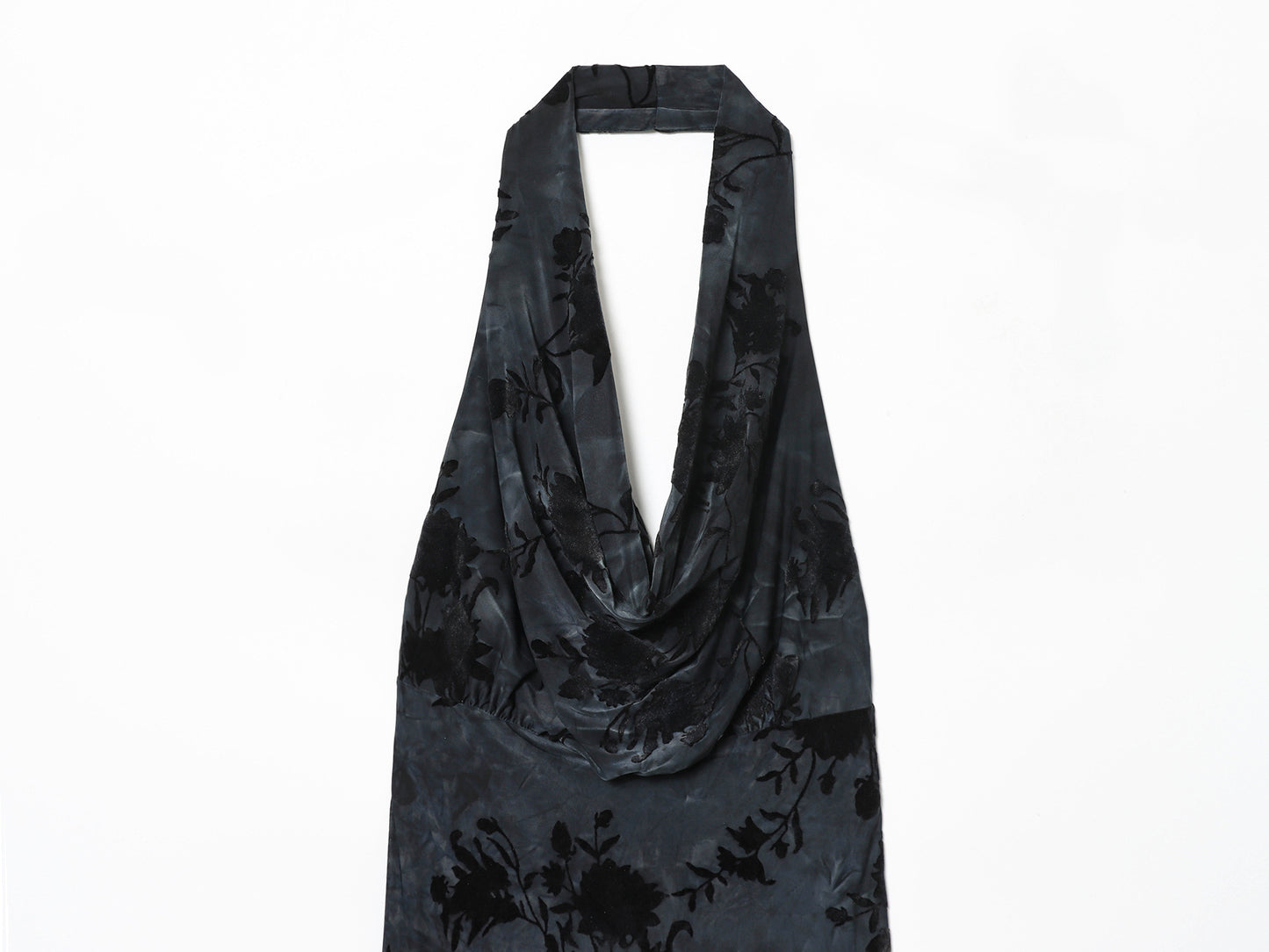 Women's New Flocking Printed Hanging Neck Midi Dress