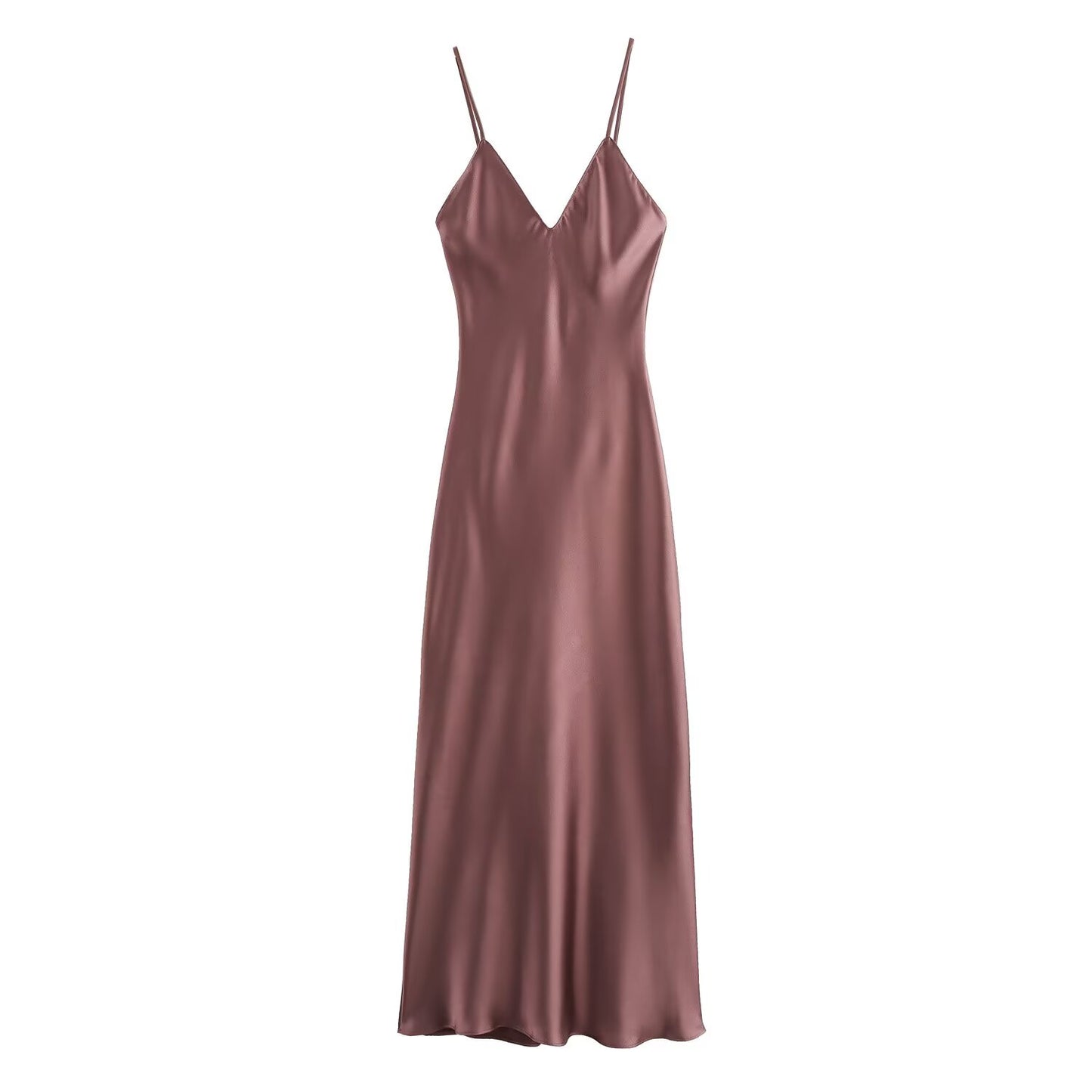 Women's Summer Fashion Underwear Style Satin Texture Midi Dress