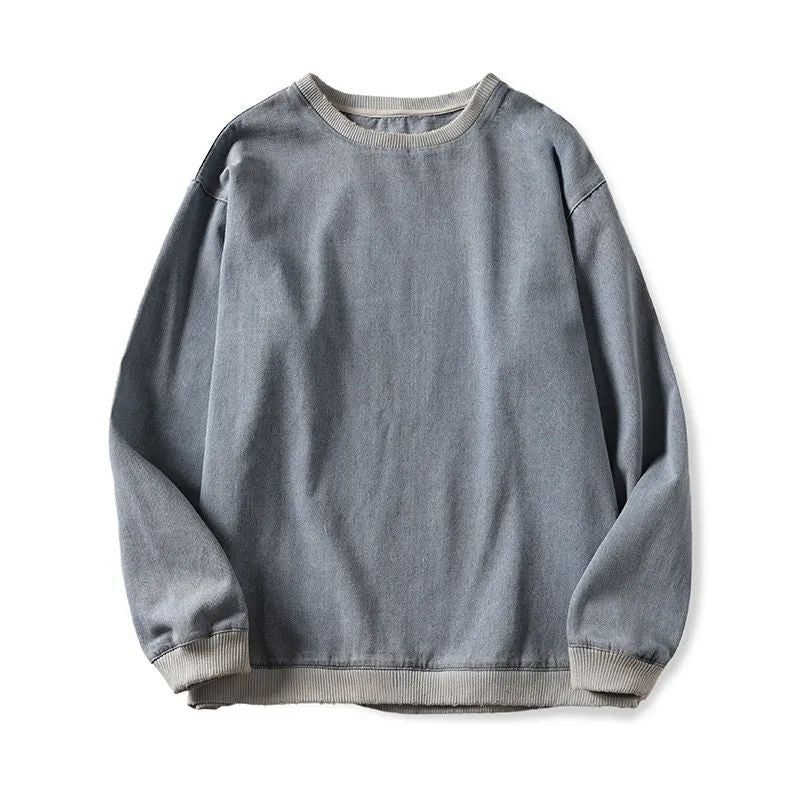 Men's New Fashion Joker Casual Denim Sweater Loose Version Side Zipper Decoration Washed Retro Old Men's Sweater.