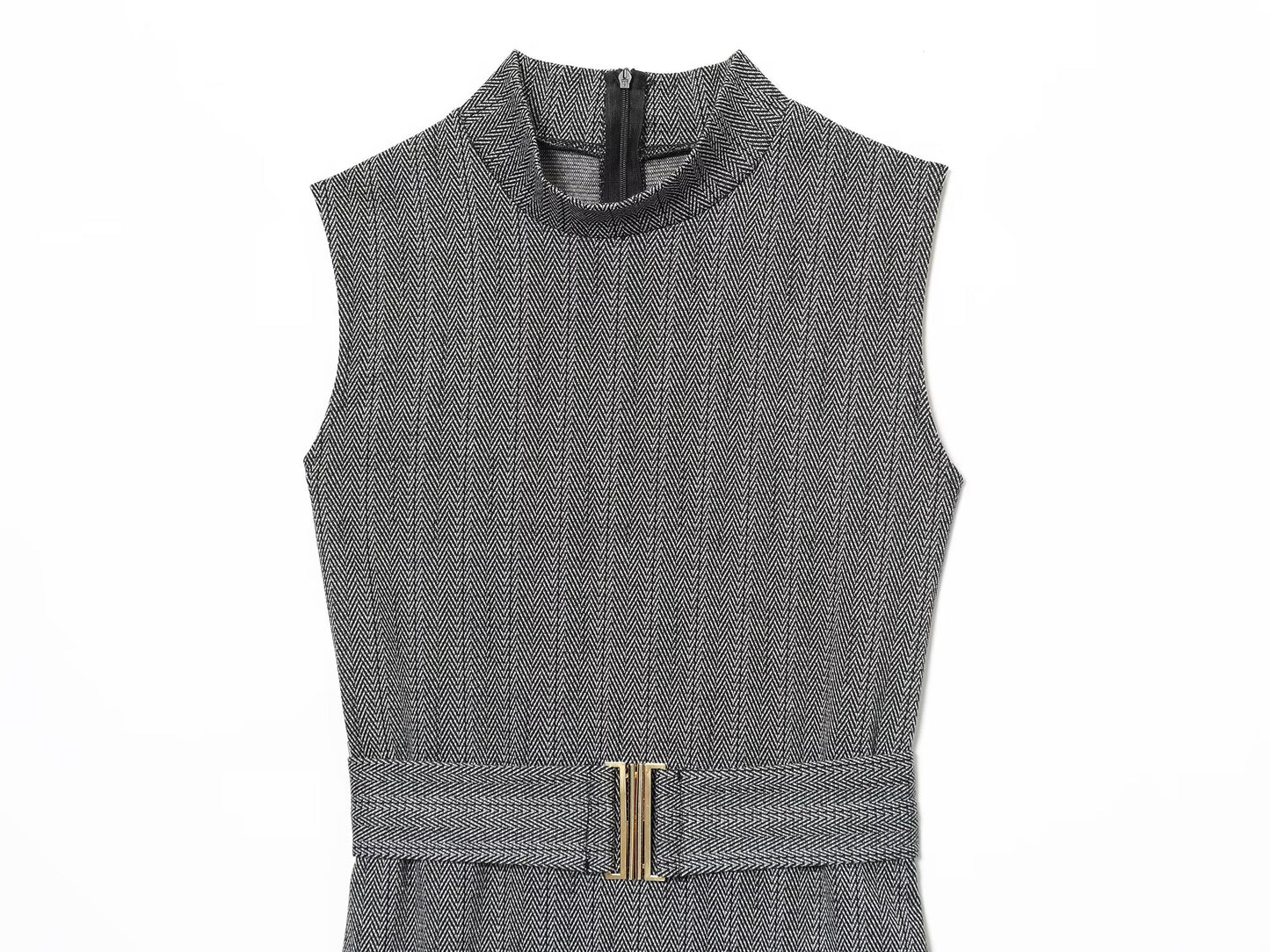 Women's New Fashion With Belt Sleeveless Twill Midi Dress