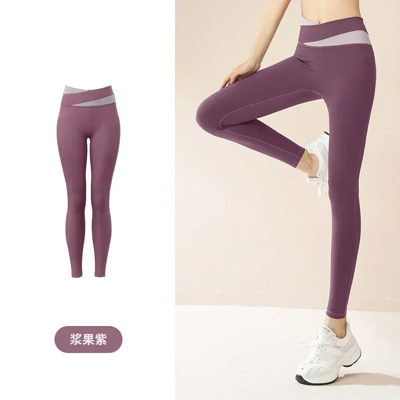 Women's Yoga Pants Splicing Yoga Pants High Waist Hip Fitness Elastic Fitness Pants Running Pants.