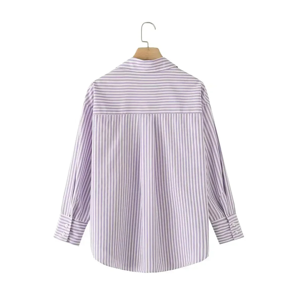 Women's new fashion loose basic style striped shirt casual single breasted lapel shirt retro long sleeved women's shirt chic top 