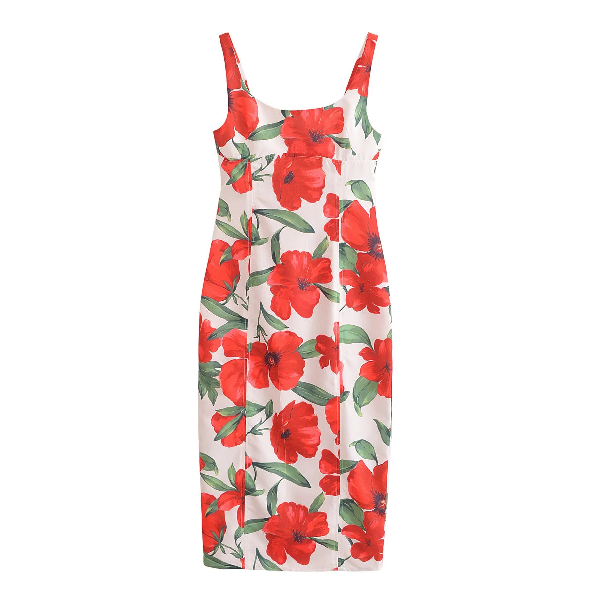 Women's new fashion floral print decoration sexy slim Backless MIDI dress retro sleeveless wide shoulder strap women's dress