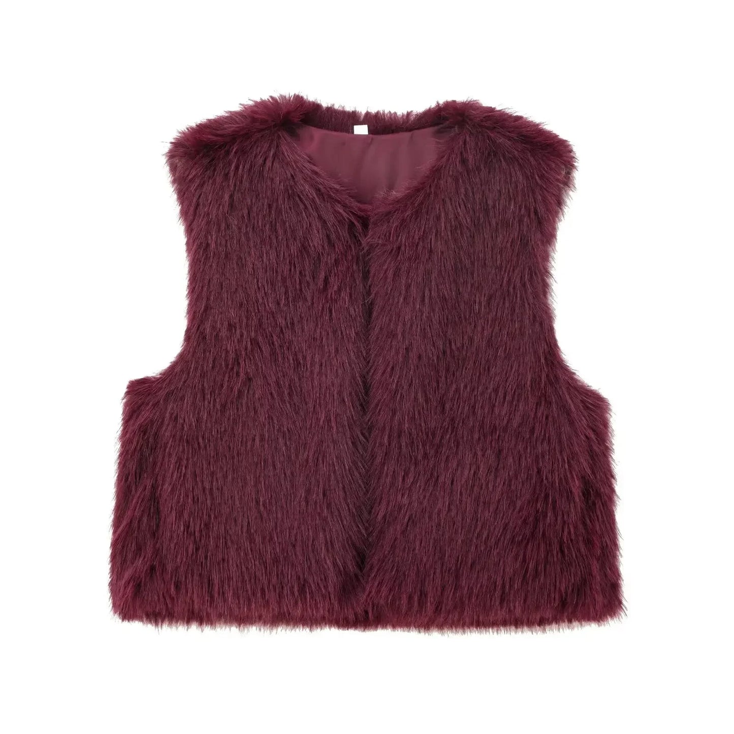 Women's new fashion faux fur effect casual short O-Neck open fleece vest retro sleeveless side pocket women's vest chic top