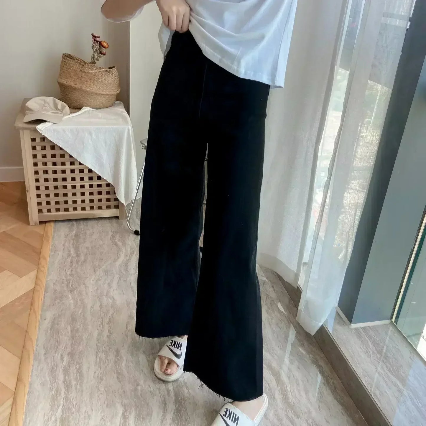 Women's 2024 New Fashion Navy Style Casual Side Pocket Straight leg Jeans Retro High Waist Zipper Women's denim pants Mujer