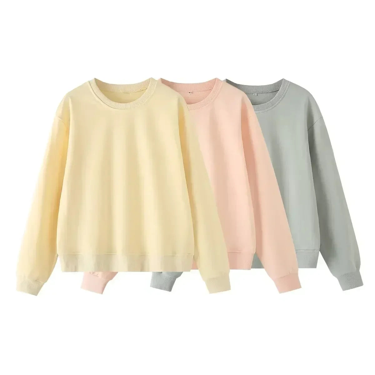 2024 Women's New Fashion Loose Basic Style O Neck Versatile Fleece Sweatshirts Vintage Long Sleeve Women's Pulleys Chic Tops