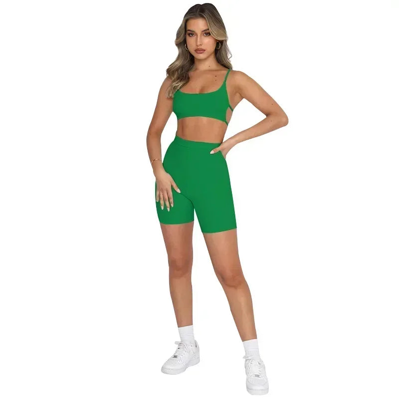 Summer new style halter top women's fashionable sports shorts set 