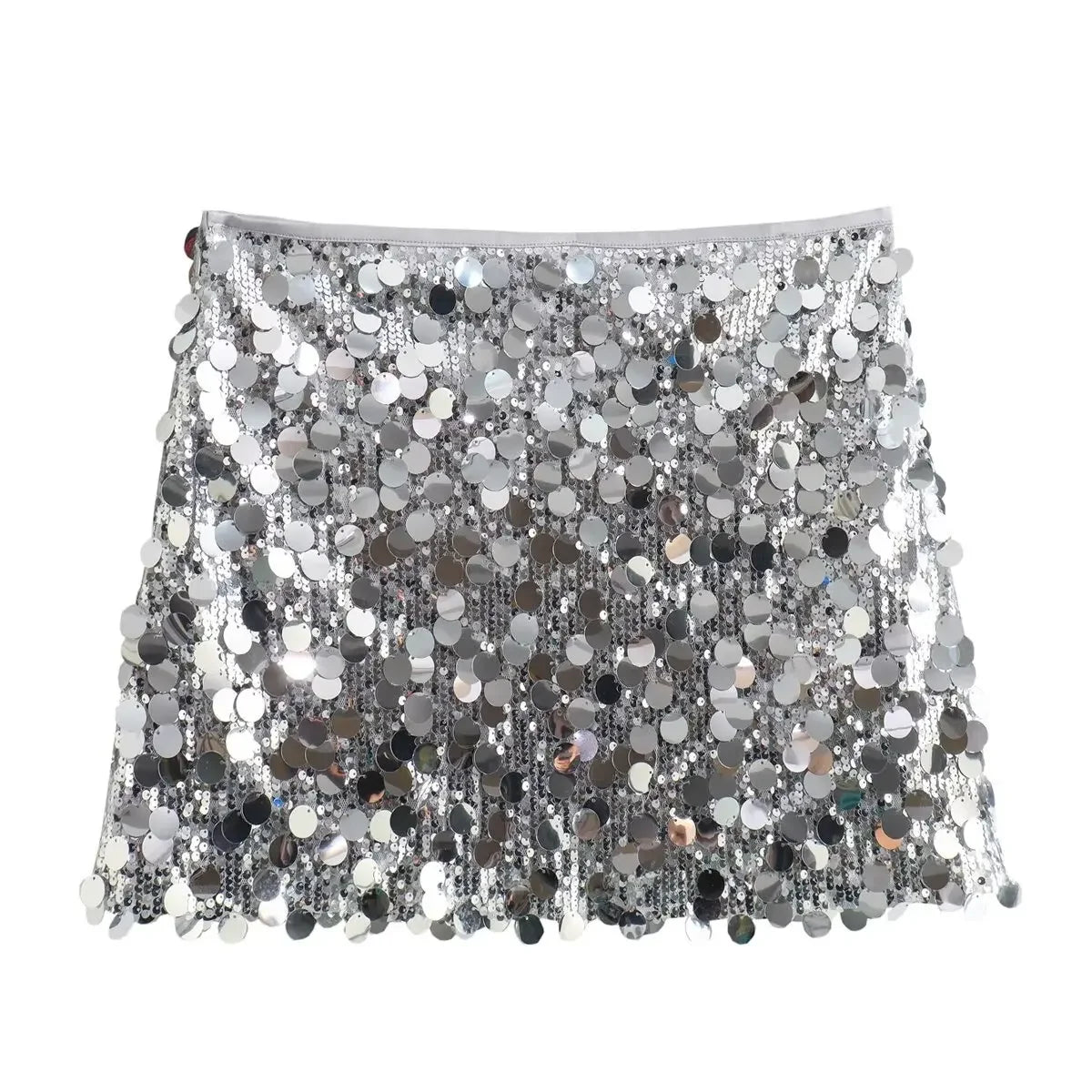 Women's new fashion multi-color sequin decoration casual slim versatile mini skirt retro high waist side zipper women's skirt