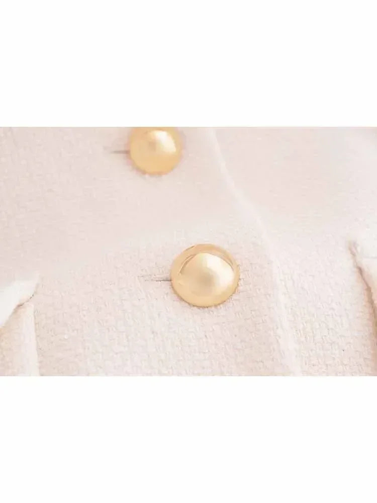 Women's new fashion gold button decoration casual short lapel jacket coat retro long sleeved pocket women's coat chic top