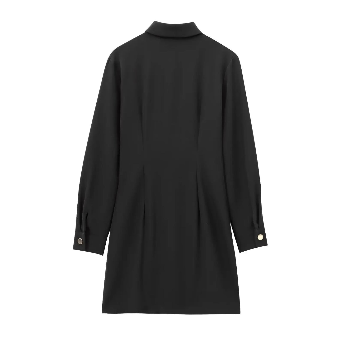 Women's new Chic Fashion flap pocket decoration black slim single breasted Lapel mini dress retro long sleeved women's dress