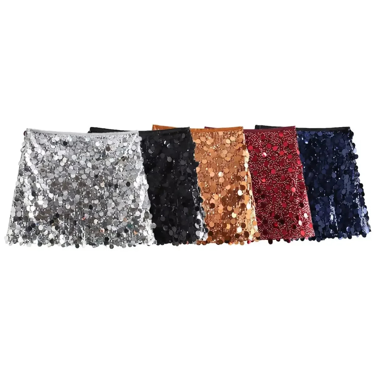 Women's new fashion multi-color sequin decoration casual slim versatile mini skirt retro high waist side zipper women's skirt