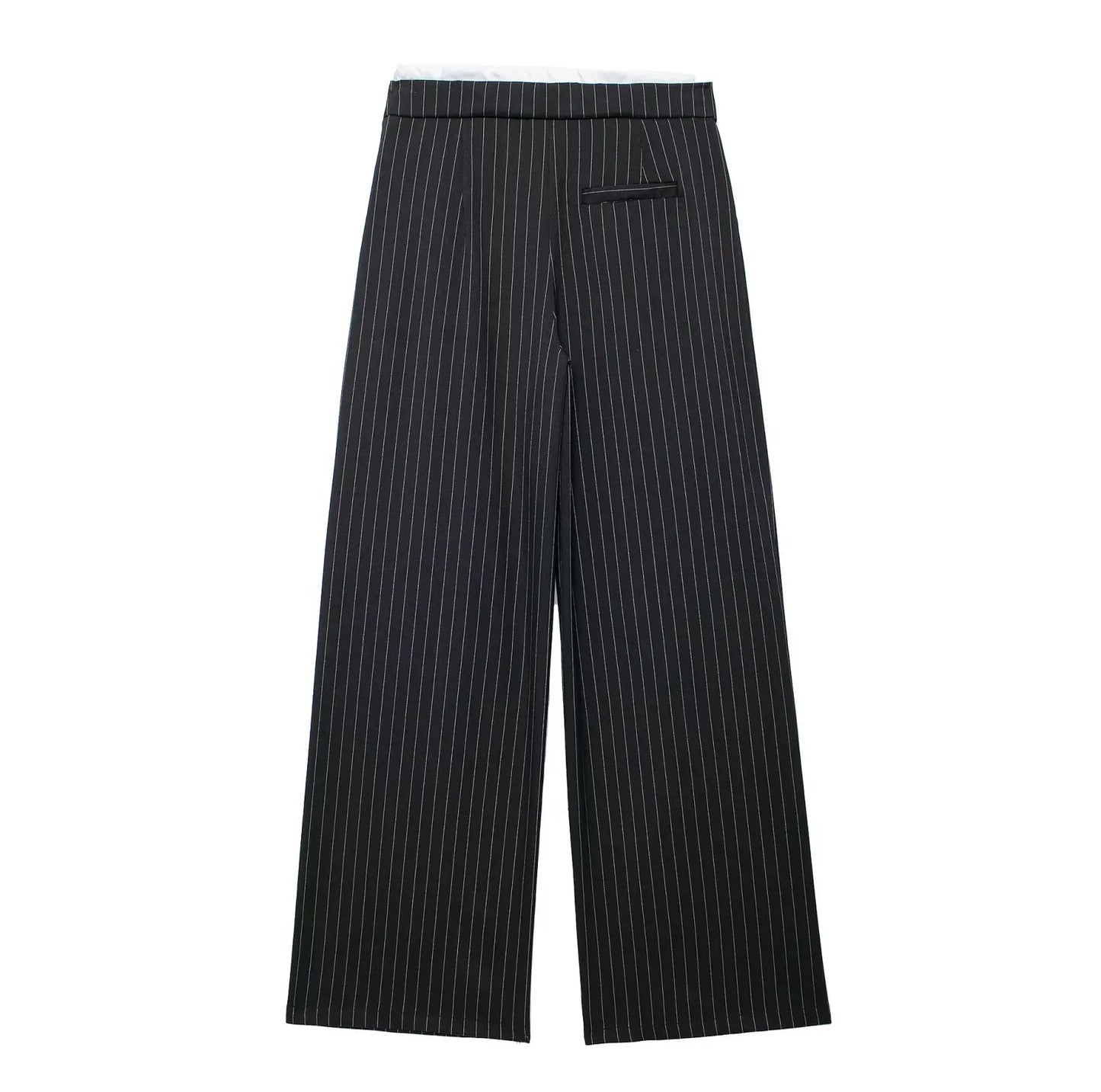 Women's new fashion bow decoration loose side pockets casual versatile striped pleated pants retro side zipper women's pants