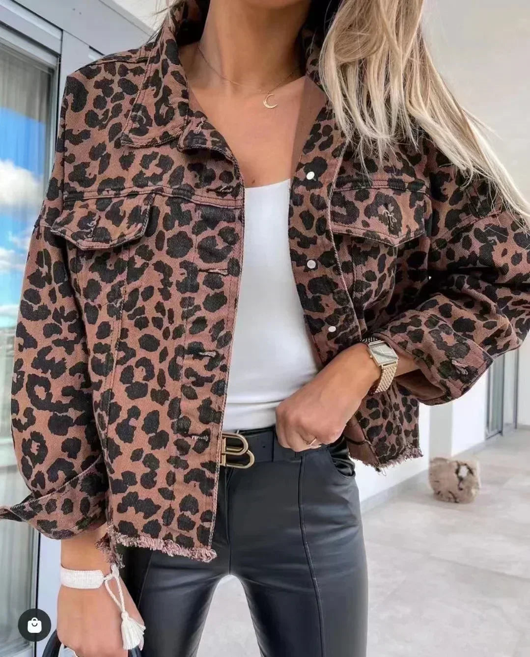 Fashionable and Trendy 2024 Spring Leopard Denim Coat for Women New Style