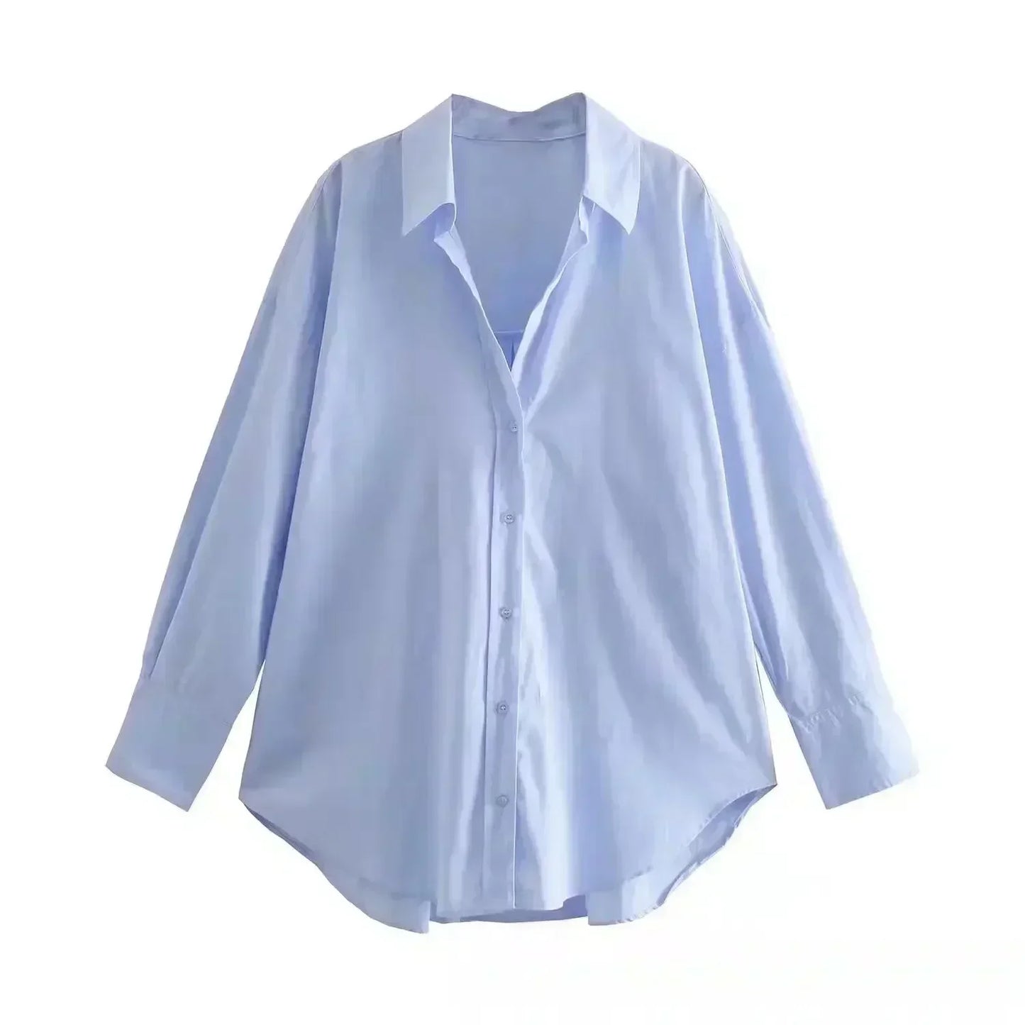 Women 2023 New Fashion pleated design Loose poplin Asymmetric Blouses Vintage Long Sleeve Button-up Female Shirts Chic Tops