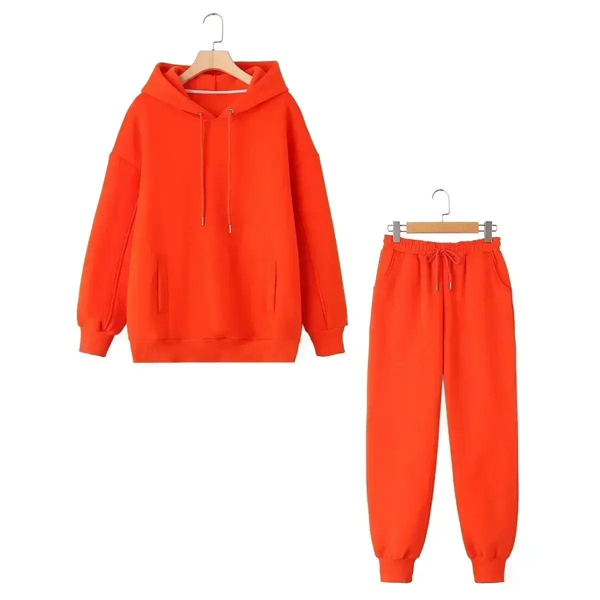 set woman 2 pieces Women New Fashion Loose Cotton Hooded Sweatshirts Vintage Long Sleeve Pockets Female + Pants Women's suit