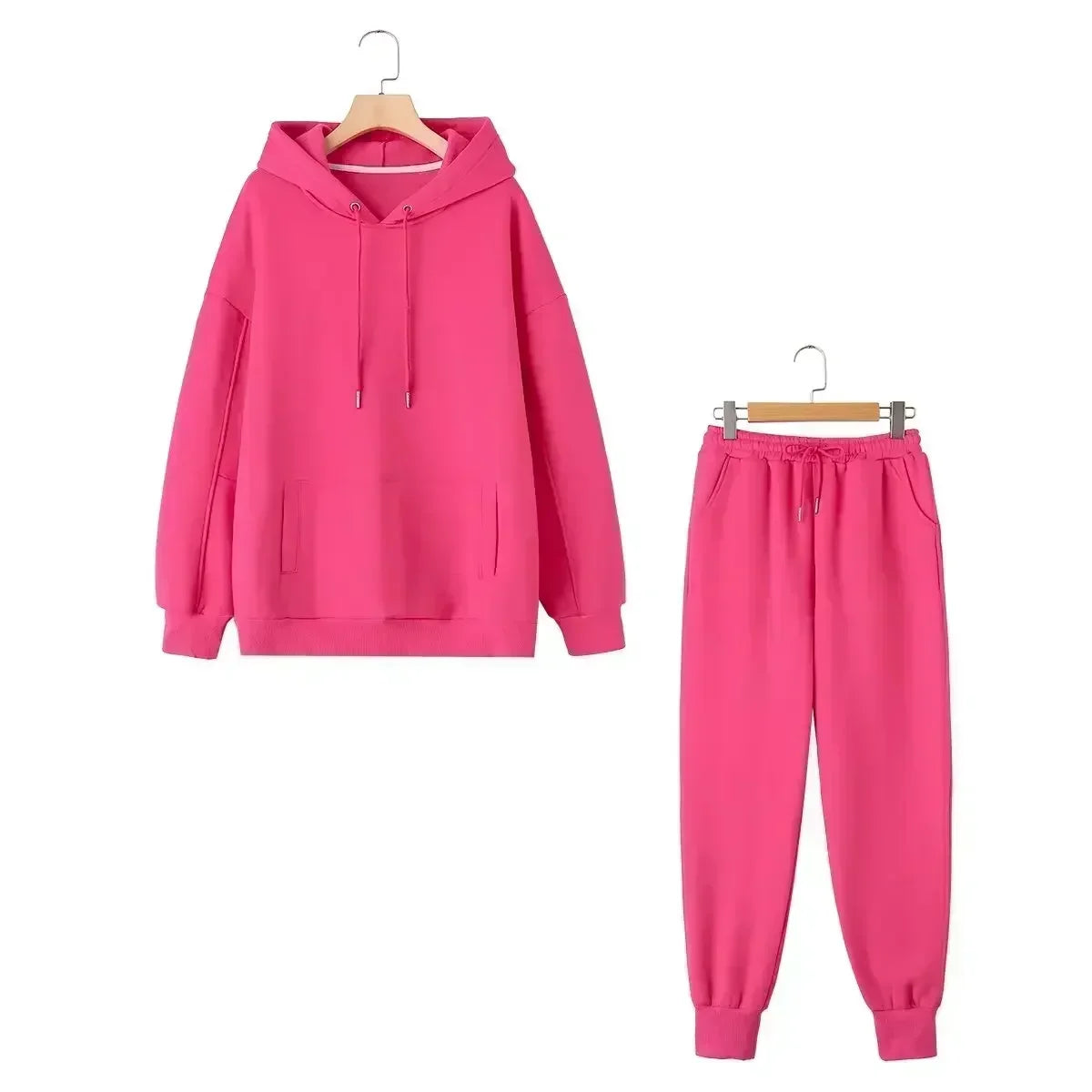 set woman 2 pieces Women New Fashion Loose Cotton Hooded Sweatshirts Vintage Long Sleeve Pockets Female + Pants Women's suit