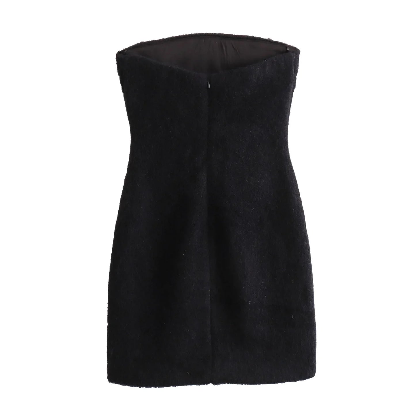 Women's new fashion faux fur effect black slim backless strapless mini dress retro sleeveless back zipper women's dress Mujer 