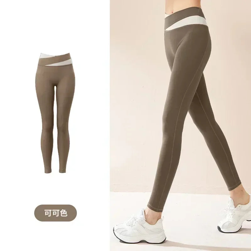 Women's Yoga Pants Splicing Yoga Pants High Waist Hip Fitness Elastic Fitness Pants Running Pants.