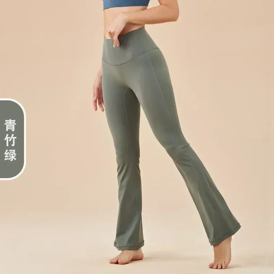 L Nude Yoga Pants Flared Pants Without Embarrassment Hip High Waist Pocket Sports Fitness Sports