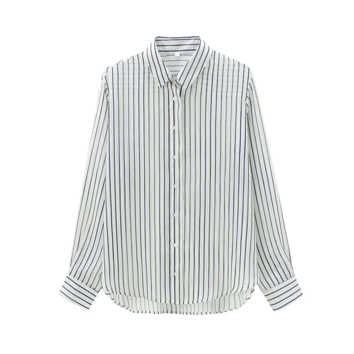 Women's new fashion loose single breasted casual striped asymmetrical shirt retro lapel long sleeved women's shirt chic top