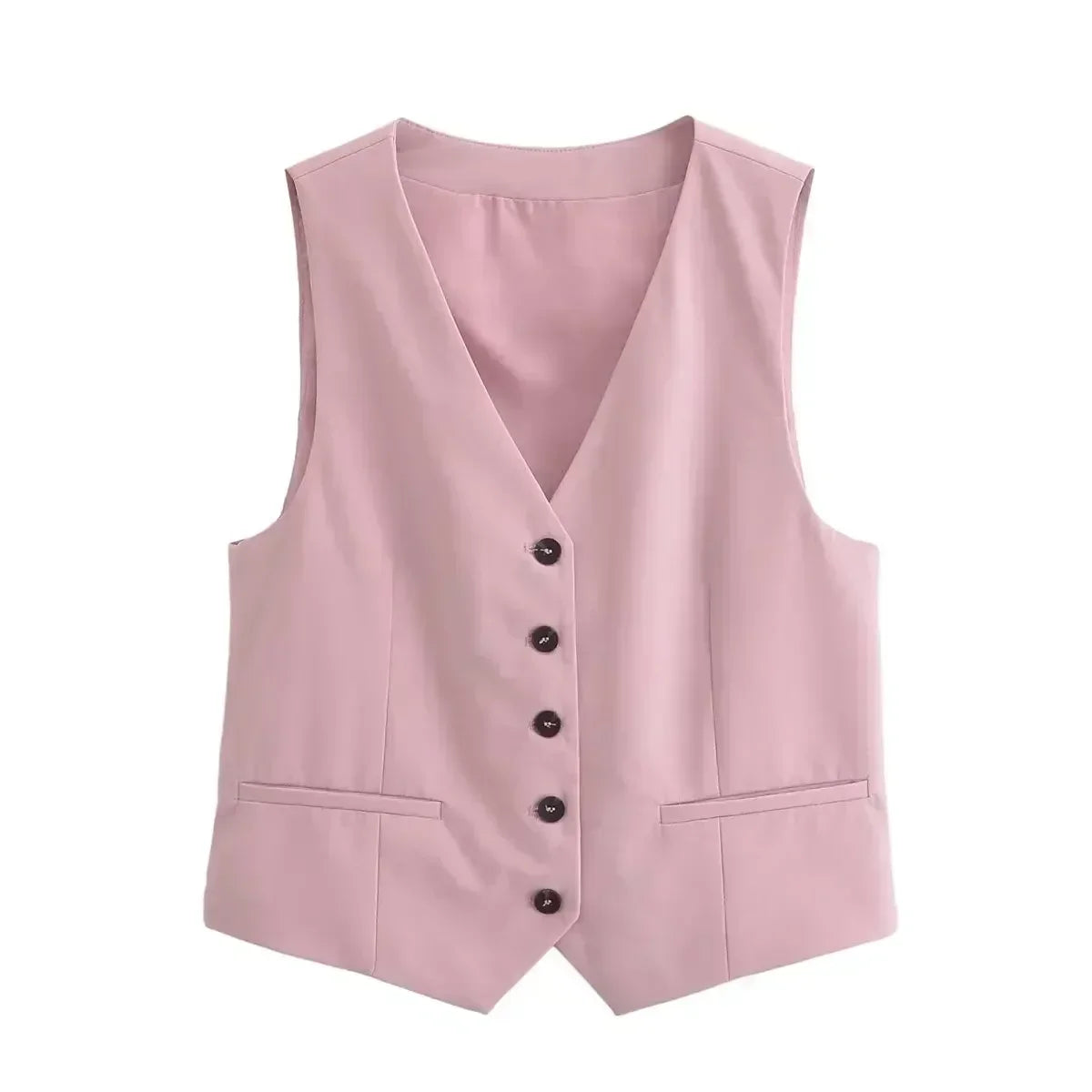 Women's new fashion pocket decoration casual single breasted short V Neck vest retro sleeveless women's vest +Pants Women's suit