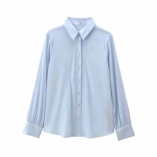 Women's 2024 new fashion loose basic style casual single breasted lapel shirt retro long sleeved women's shirt chic top