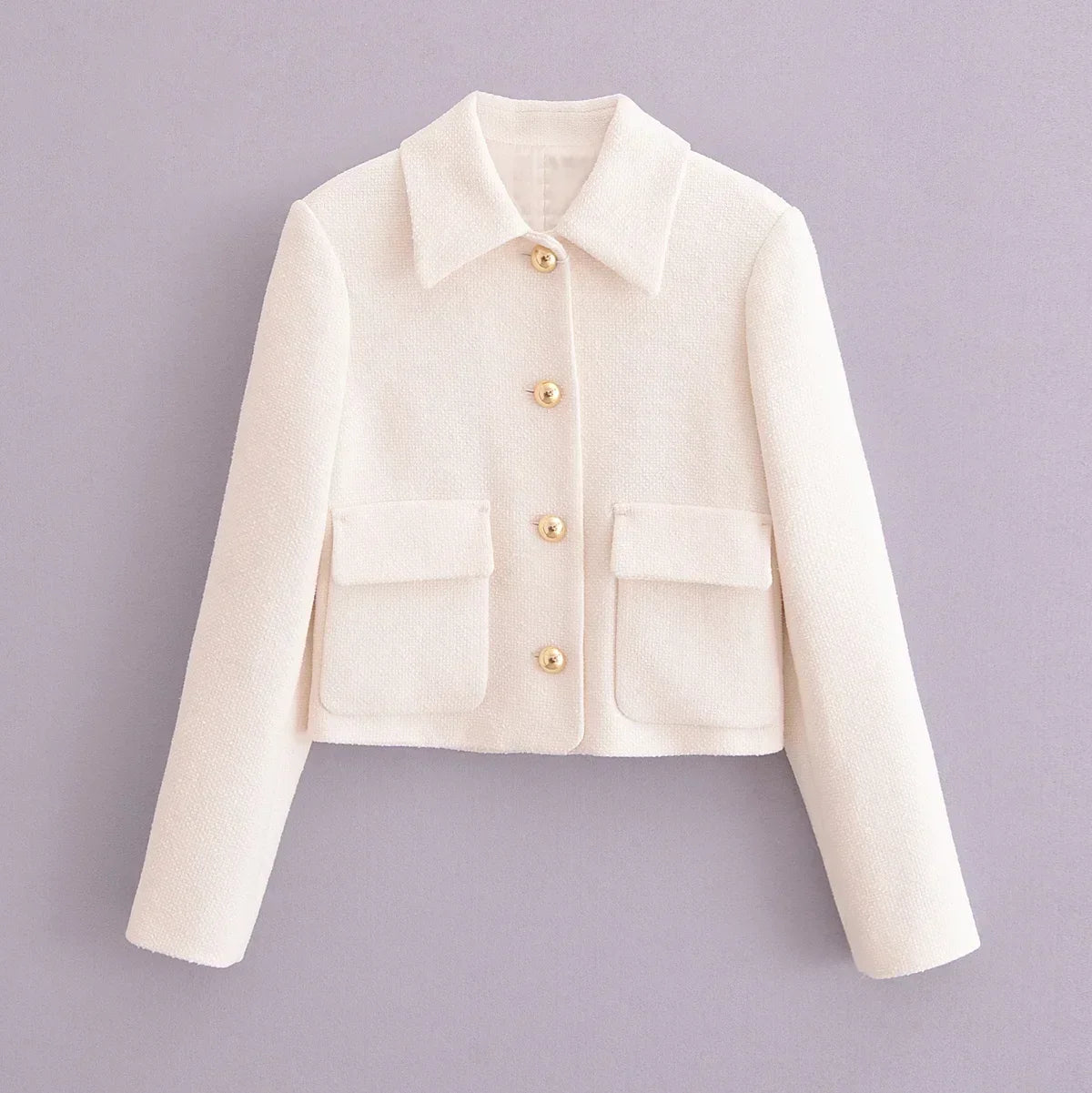 Women's new fashion gold button decoration casual short lapel jacket coat retro long sleeved pocket women's coat chic top